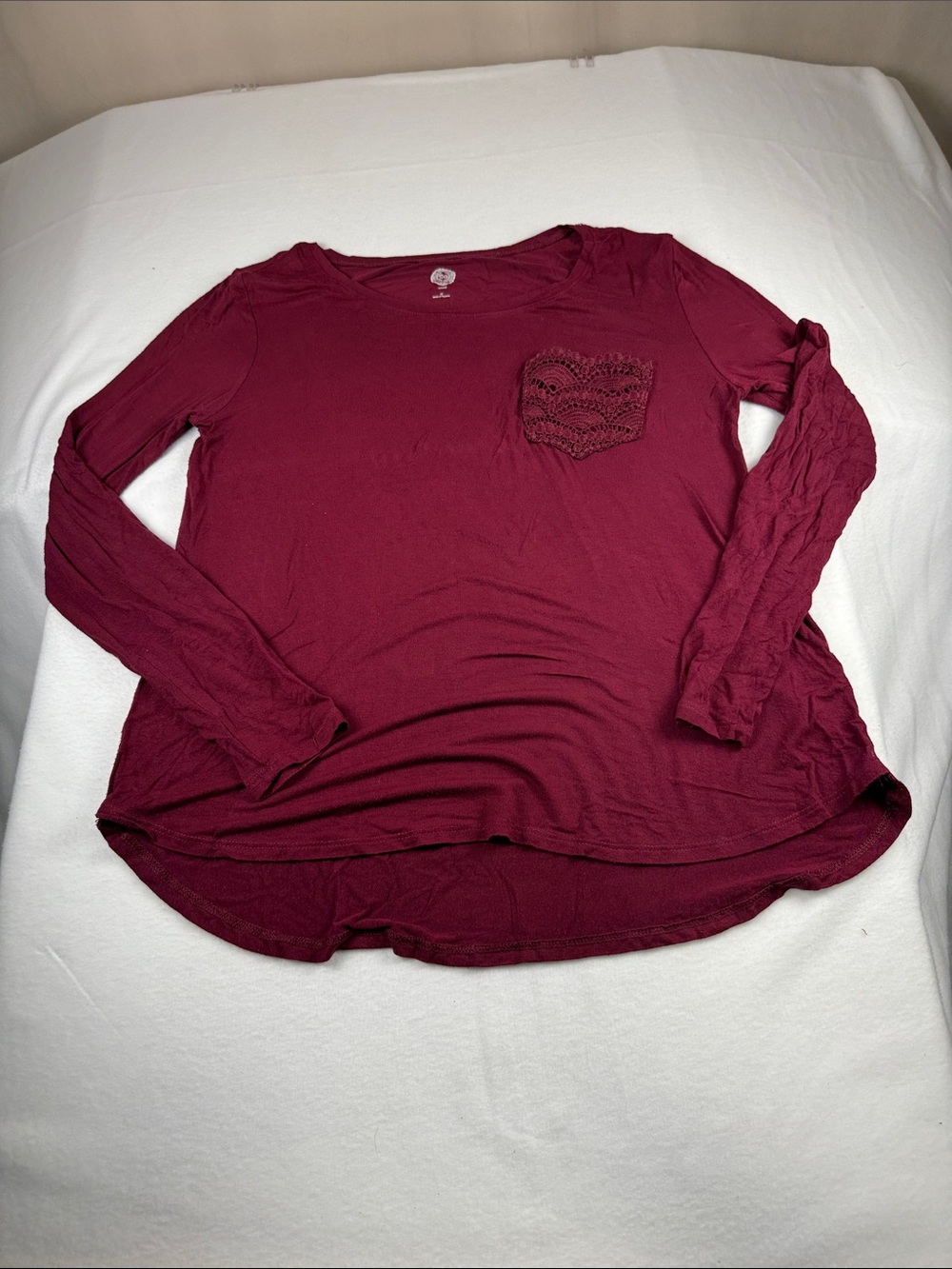 Women's Long-Sleeve Lace Pocket Top - Burgundy 312